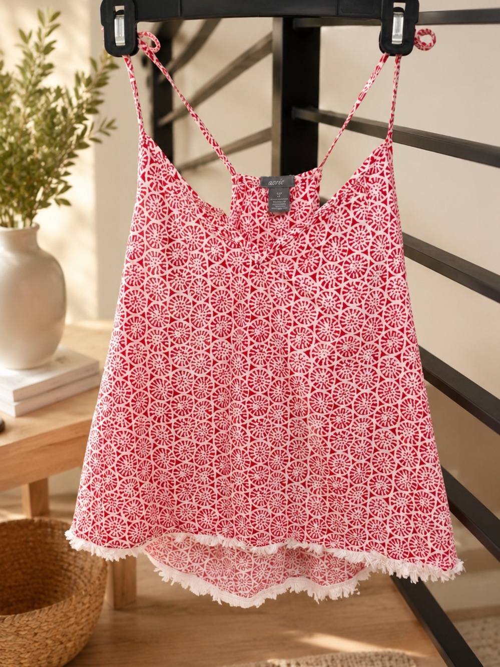 aerie Pink & White Printed Spaghetti Strap Cami